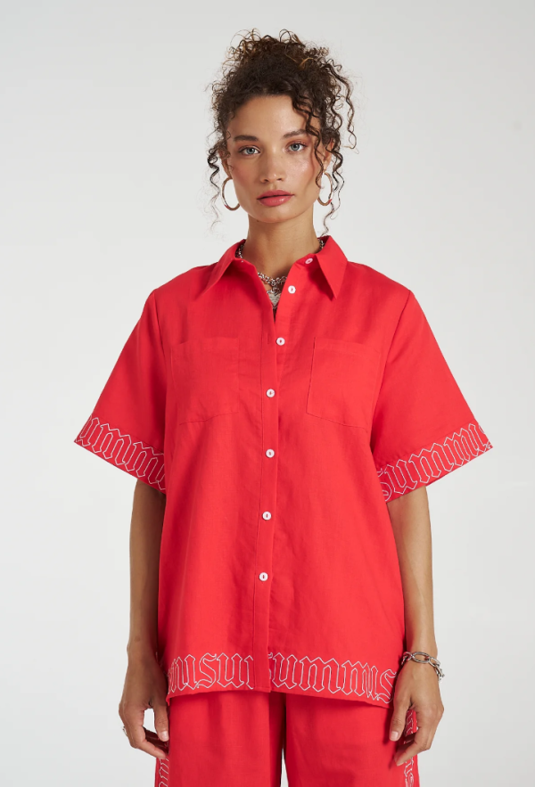 Sig Linen Shirt - Scarlet Summi