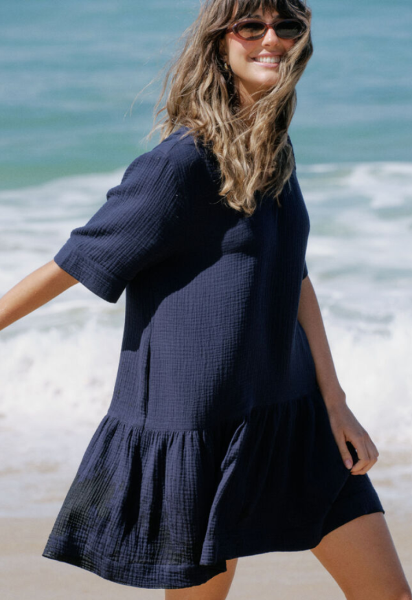 Short Sleeve Tunic Mini Dress Fresh Navy