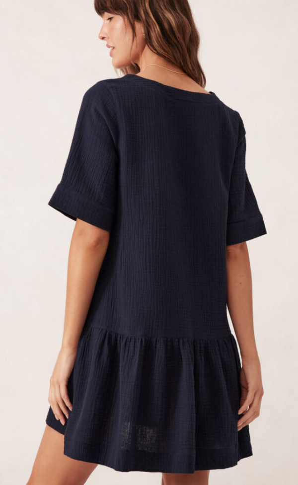 Short Sleeve Tunic Mini Dress Fresh Navy - Image 2