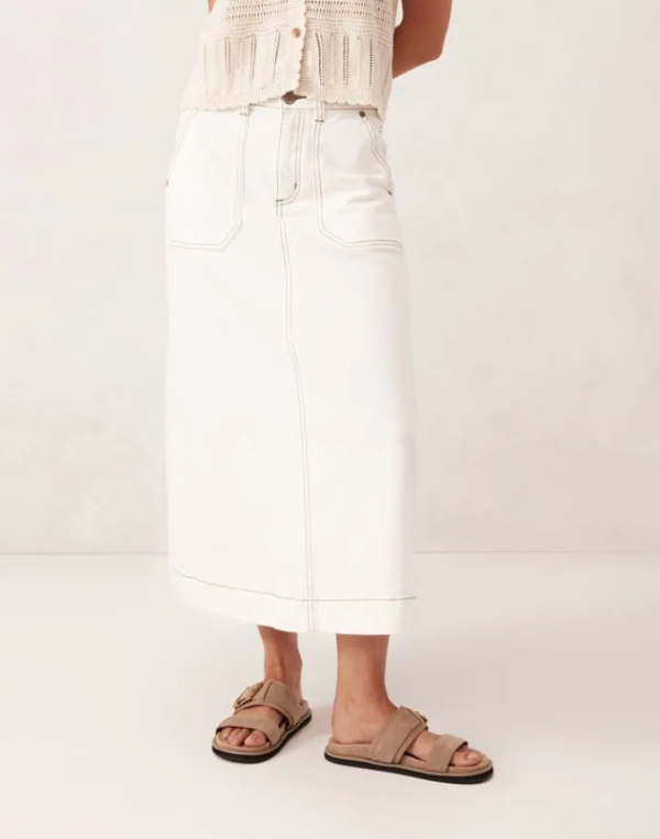 Patch Pocket Denim Skirt - Fresh Ecru