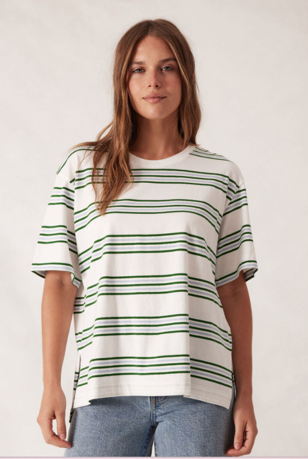 Slouchy Split Hem Tee - Winter Green Stripe