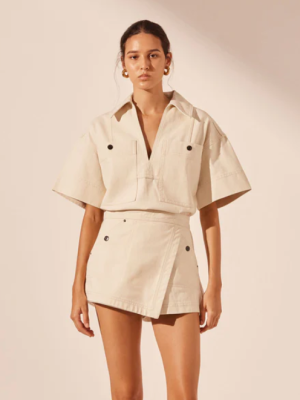 Wrap Denim Skirt Cream