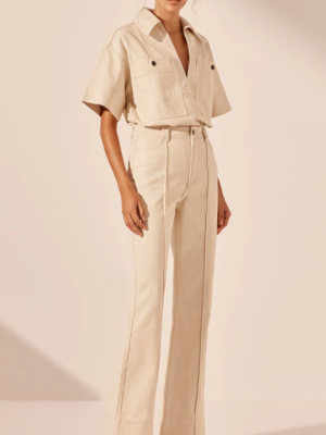 Pintuck Straight Leg Jean Cream