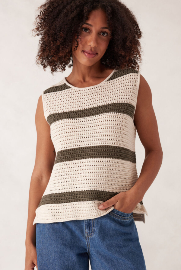 Mesh Knit Tank EcruSoft Olive Stripe