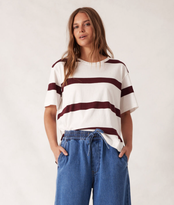 Slouchy Split Hem Tee VanillaPort Stripe