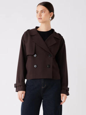 Avenue Cropped Trench Chocolate