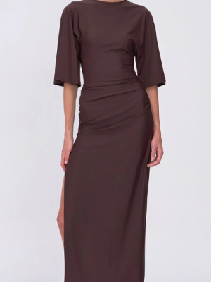 Ivy Cape Sleeve Midi Dress Chocolate
