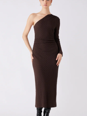 Exile One Shoulder Midi Dress Carob