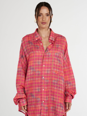 LS Oversized Shirt Neon Plaid Nep