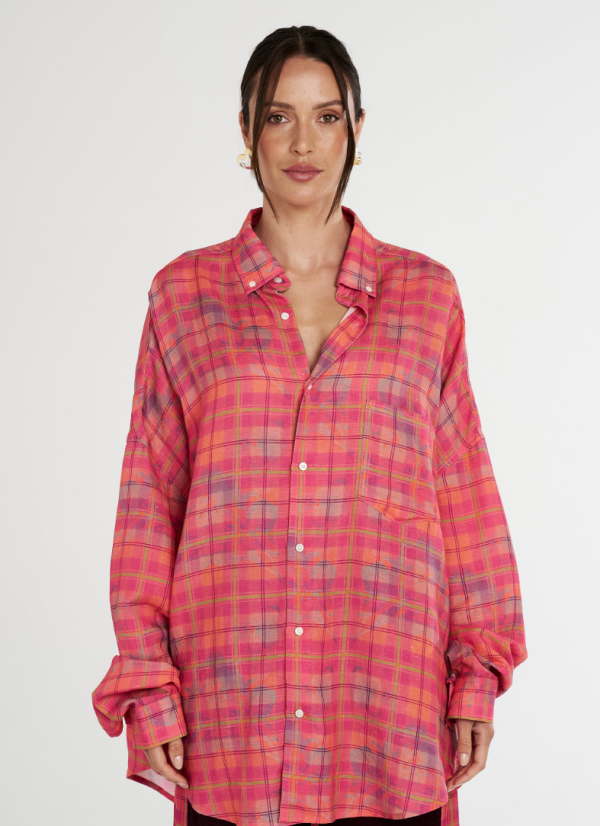LS Oversized Shirt Neon Plaid Nep
