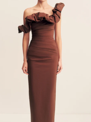 Campbell Ruffle Draprd Maxi Dress - Espresso