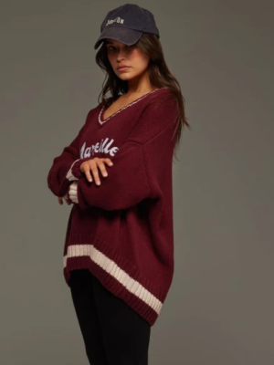 Marseille Knit V-Neck Sweater Redf Wine