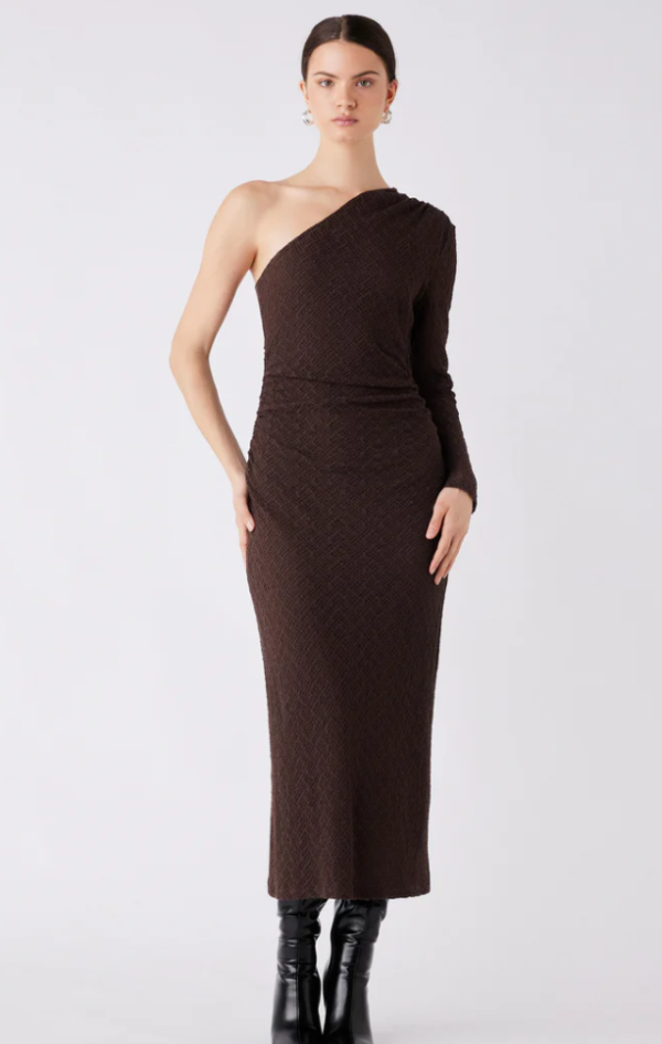 Exile One Shoulder Midi Dress Carob