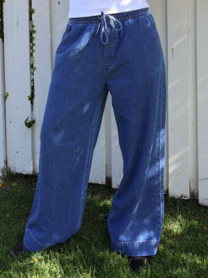 Wide Leg Drawstring Pant Mid Indigo
