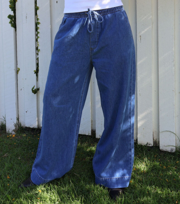 Wide Leg Drawstring Pant Mid Indigo