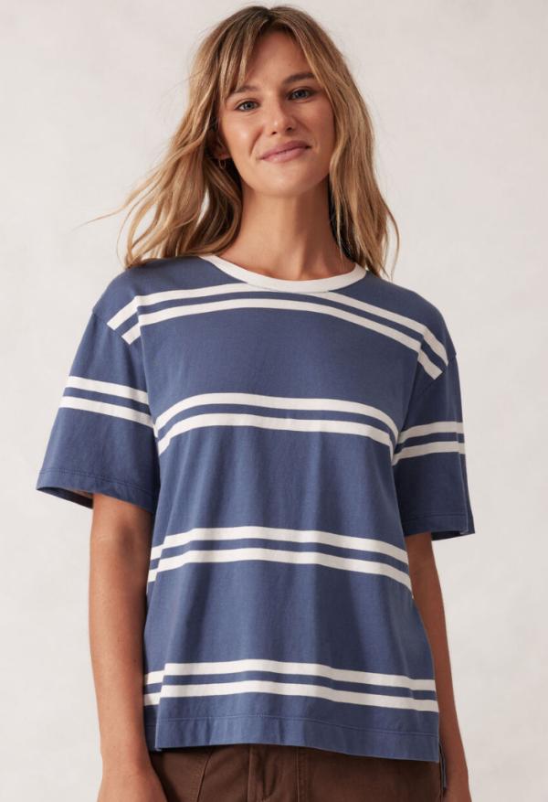 Slouchy Split Hem Tee MoonlightVanilla Heritage Stripe