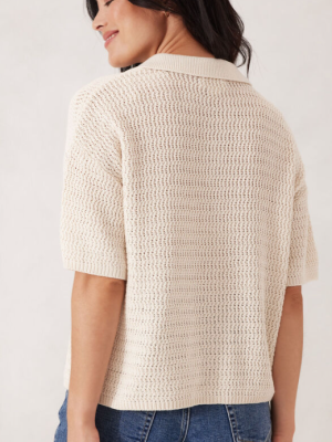 Boxy Button Through Knit Ecru