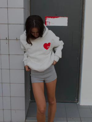 Hoodie Grey Red Heart