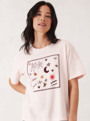 Slouchy Split Hem Tee - Shell PinkBerry Print