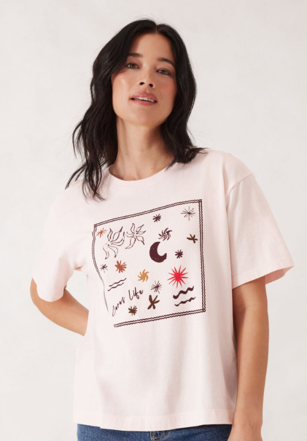 Slouchy Split Hem Tee - Shell PinkBerry Print