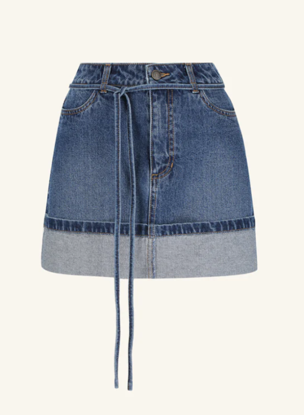 Boyd Cuffed Mini Skirt - Vintage Blue