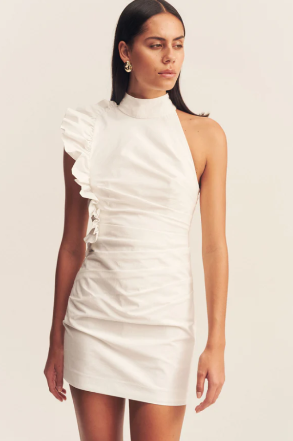 Campbell Ruffle High Neck Mini - Ivory