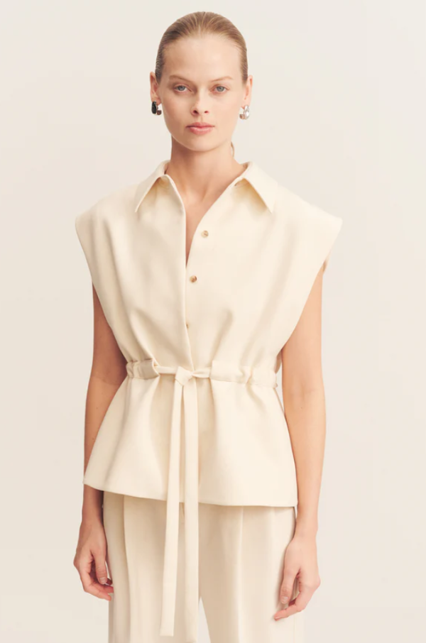 Irena Sleeveless Belted Vest - Rice