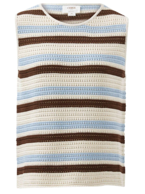 Margot Mesh Knit Tank Chalk Choc Stripe