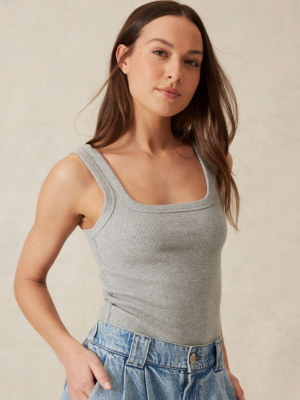 Contour Rib Square Neck Tank - Grey Marle