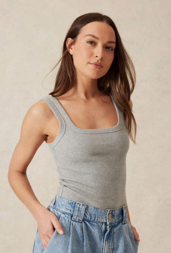 Contour Rib Square Neck Tank - Grey Marle