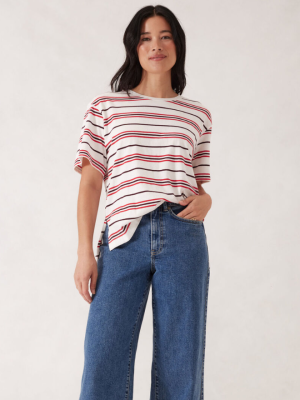 Slouchy Split Hem Tee - Berry Red Stripe