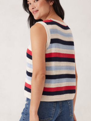 Textured Multi Stripe Knit Tank Heritage Red Stripe