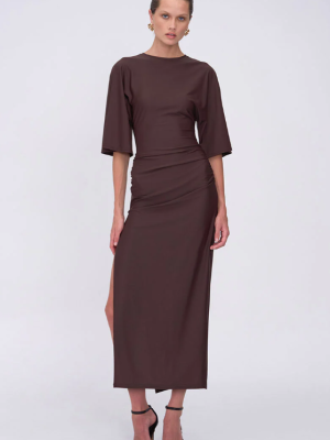 Ivy Cape Sleeve Midi Dress Chocolate