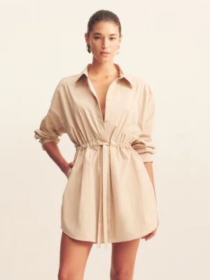 Campbell Drawstring Shirt Dress - Oat Milk