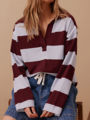 Slouchy Rugby Top - Chalk Blue Raisin Stripe