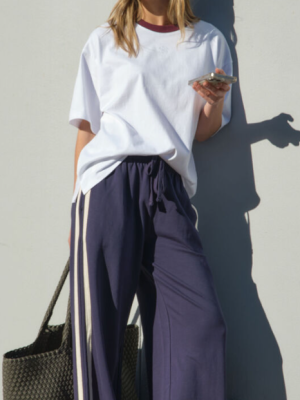 Wide Leg Terry Trackpant - New Navy Side Stripe