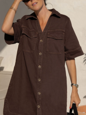 Relaxed Shirt Dress - Chocolate