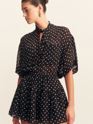 Houston Short Sleeve Neck Tie Shirt - Noir Polka