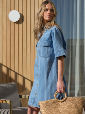 Relaxed Shirt Dress Indigo Stripe