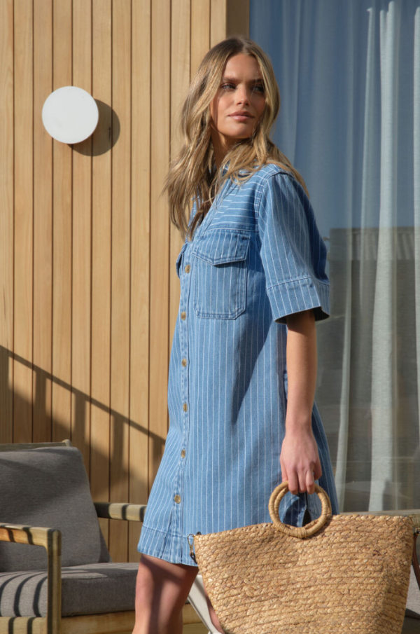 Relaxed Shirt Dress Indigo Stripe