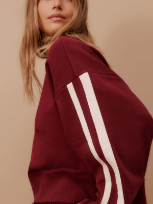 Sporty Slouchy Crew Burgandy Side Stripe