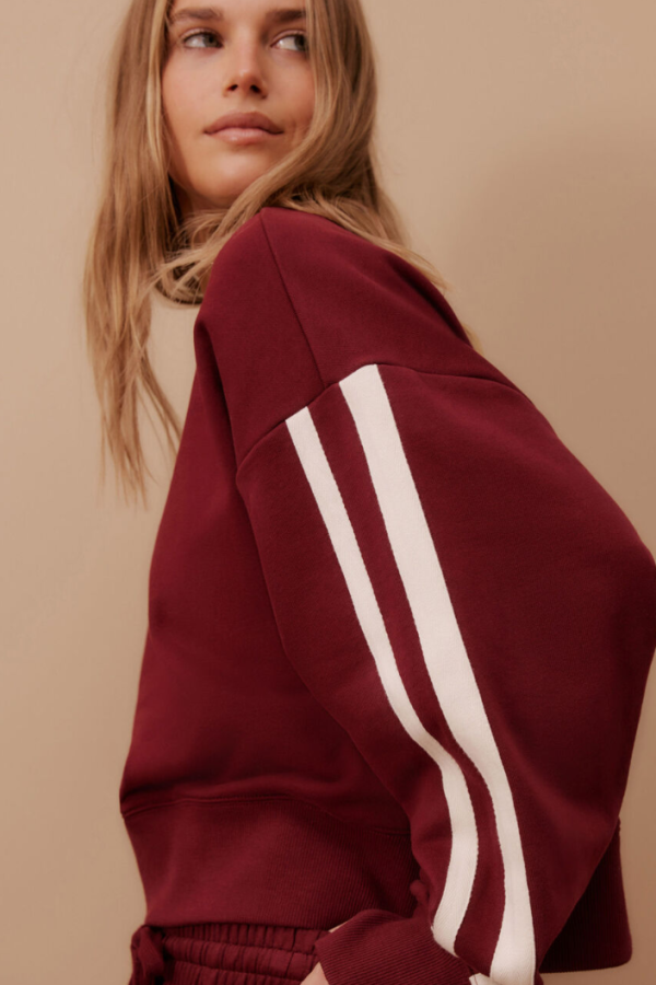 Sporty Slouchy Crew Burgandy Side Stripe