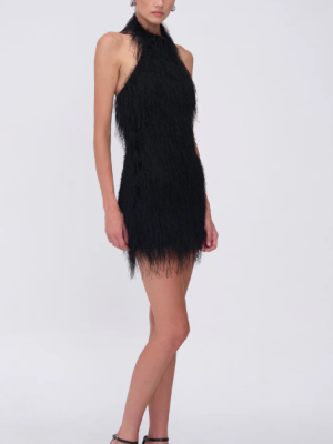 Mila Fringe Halter Neck Black