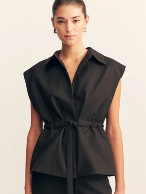 Castro Sleeveless Belted Vest - Black
