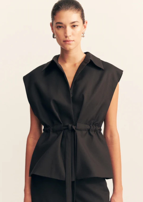 Castro Sleeveless Belted Vest - Black