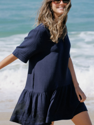 Short Sleeve Tunic Mini Dress Fresh Navy