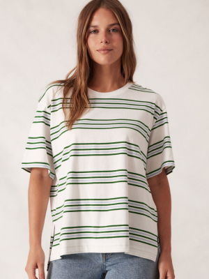 Slouchy Split Hem Tee - Winter Green Stripe
