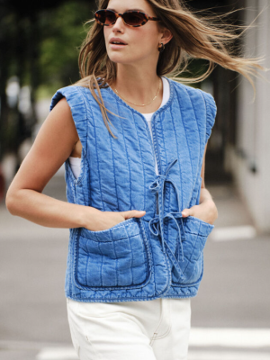 The Quilted Vest Worn Blue