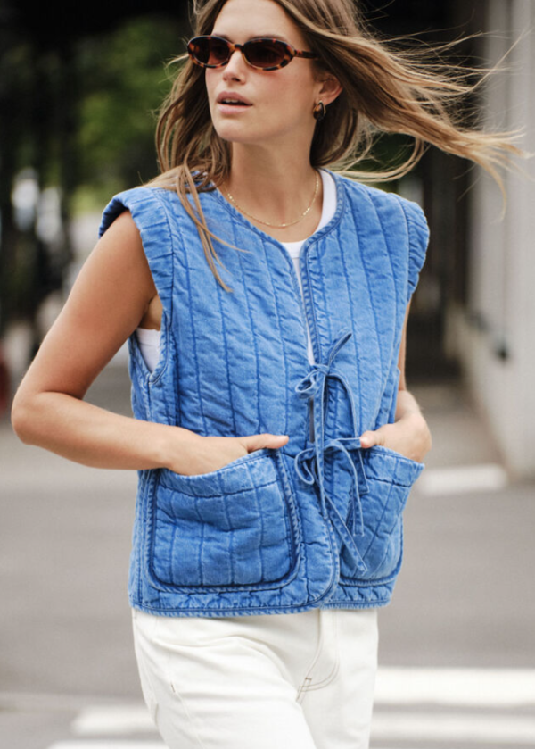 The Quilted Vest Worn Blue