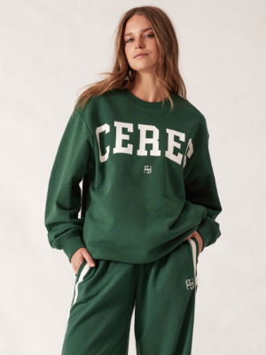 Oversized Slouchy Crew - Pine Green Heritage Logo